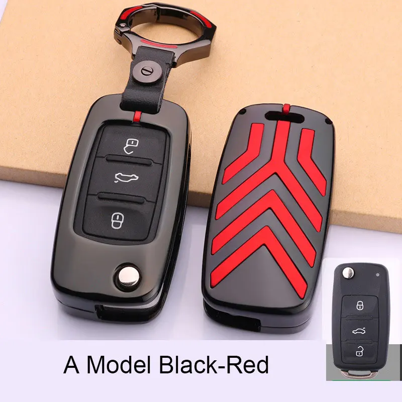 A Model black-red Чехол для ключей из цинкового сплава в полоску, защитный чехол для Volkswagen VW Passat B8 Skoda Superb - Название цвета: A Model black-red