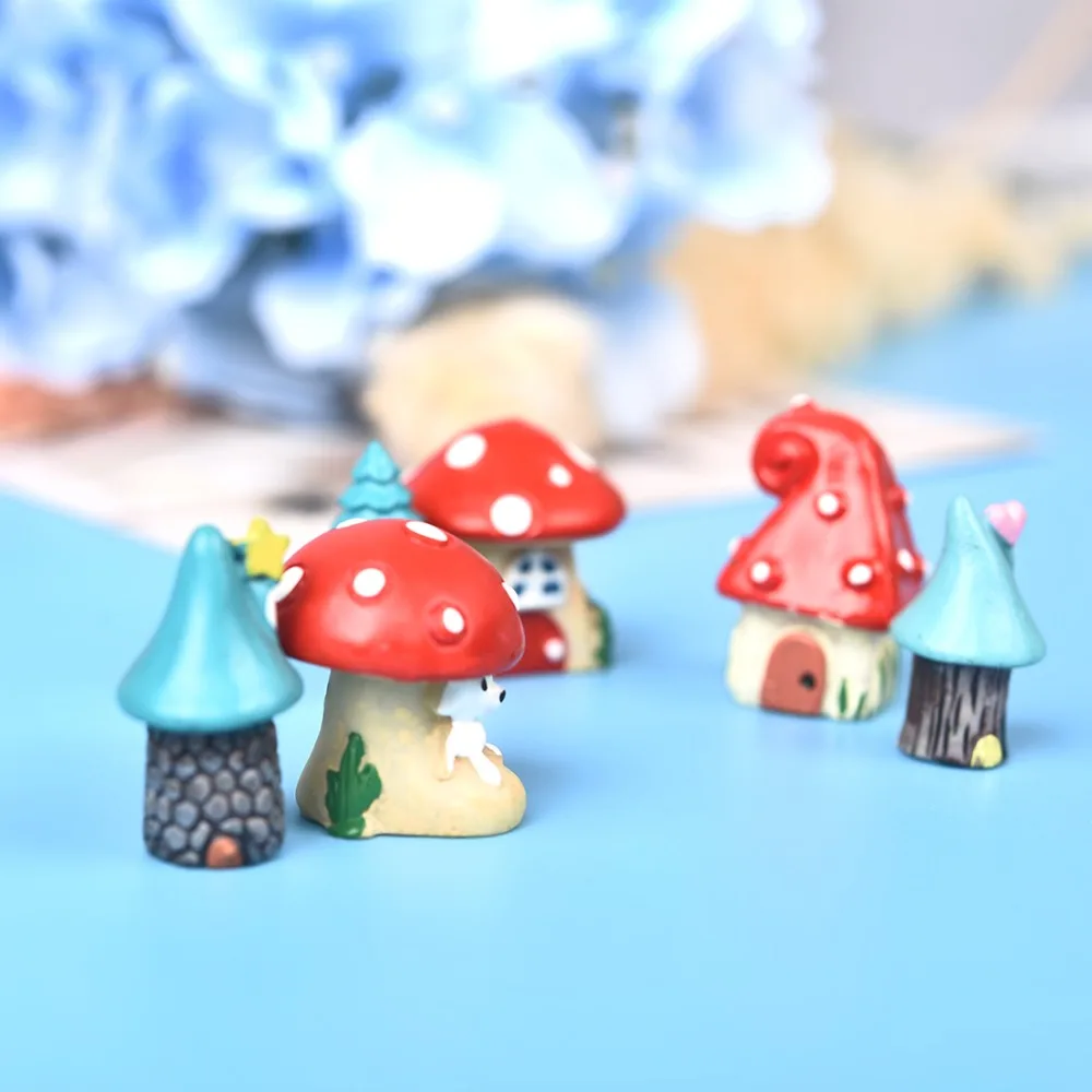 3pcs/Set Vintage Blue Mini Mushroom House Miniature Mini Craft Fairy Garden Micro Landscaping Decor Home Decoration Accessories miniature figurines,mini mushroom ornament