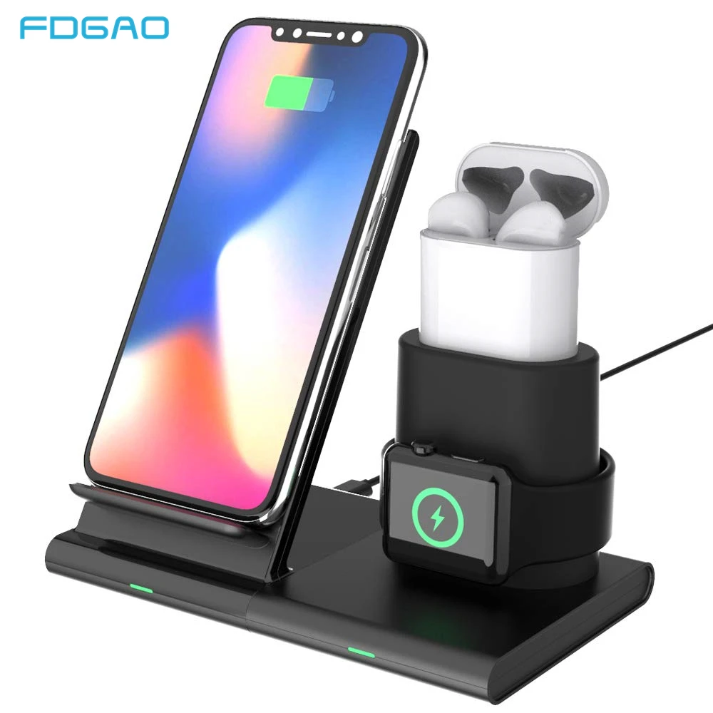 

Qi Wireless Charger Stand 10W For iPhone 11 Pro XS Max XR X 8 3 in 1 Magnetic Charging Dock for Apple Watch 4 3 2 iWatch Airpods