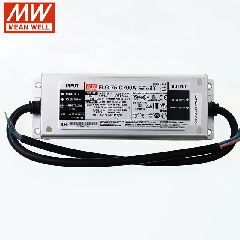 MEAN WELL ELG-75-C700A-3Y 75W 700mA 53 ~ 107V с драйвером постоянного тока для светодиода 110V/220VAC