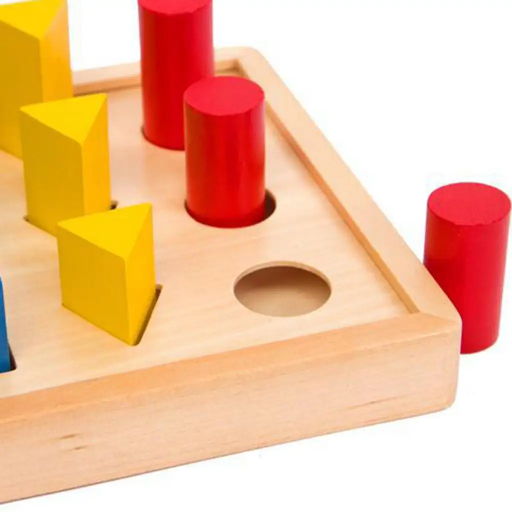 Wooden Geometric Pillars Ladder Blocks, Montessori Materials Shape Sorter Toy, Early Learning & Educational Tools