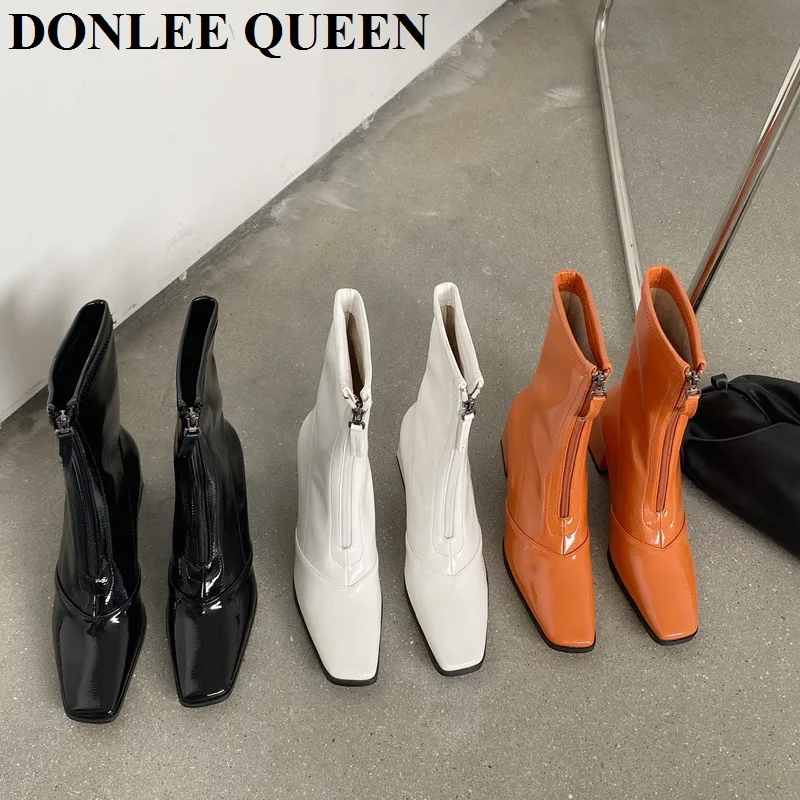 

2020 Brand Zipper Ankle Boots Women Front Zipper Open Botas Botines Thick Heel Chelsea Shoe Autumn Winter Footwear zapatos mujer