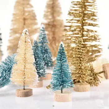 

24PCS Mini Sisal Snow Frost Tree Bottle Brush Trees With Wood Base Winter Snow Ornaments For Home Table Top Christmas Decor