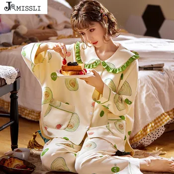

JRMISSLI 2020 Women's Cotton Long Sleeve Pajamas Set Loose Leisure Women Sleepwear Set Party Pajamas Girl Outwear