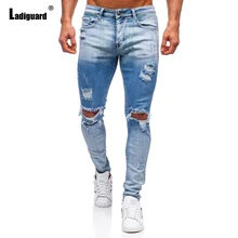 Ladguard pantalones vaqueros rasgados para hombre, pantalón informal con agujeros, estilo europeo y americano, con cremallera empalmada, Sexy, 2022