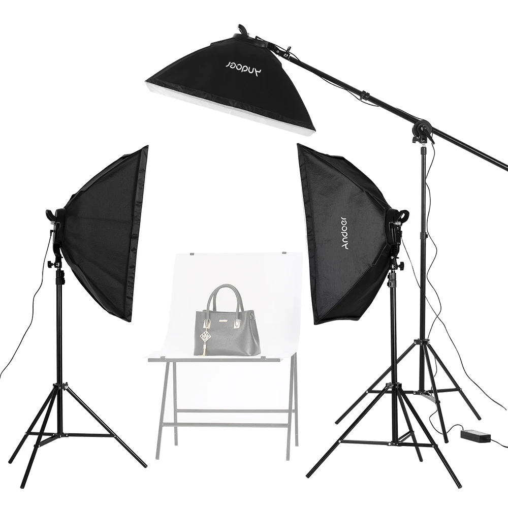 Andoer Studio фотография Софтбокс светодиодный свет комплект 2700 K/5500 K светодиодные с регулируемой яркостью 2 метра световые стенды сумка для переноски, 3 упаковки