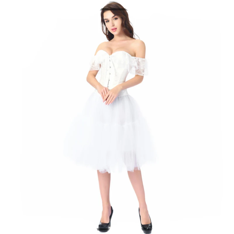 

White Floral Lace Short Sleeves Wedding Corset Dress Bridal Sexy Gothic Outfit Burlesque Clothing Victorian Korsett For Women