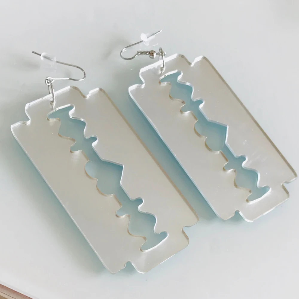 New Ins Punk Metal Geometric Shave Blade Earrings Personality Rock Razor Acrylic For Women Men Fashion Jewelry | Украшения и