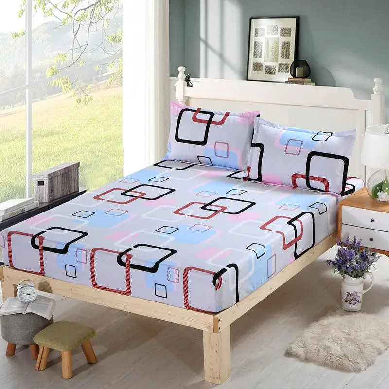 30 3PCS Fitted Sheet With Pillowcase Bed cover With Elastic Band Double Queen Size Four Season