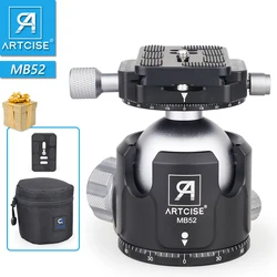 Low Profile Tripod Head Universal Panoramic Ball head for Camera CNC Metal 52mm Ballhead Mount with extra Quick Release Plate