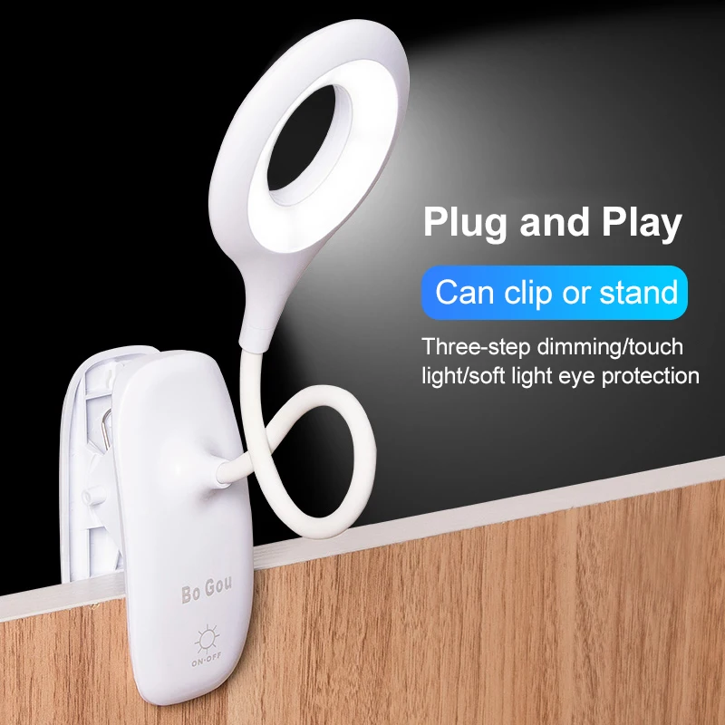 Clip-on LED Table Lamp Adjustable Desk USB Night Light Bed Piano for Study Reading Eye Protection 1200mAh | Лампы и освещение