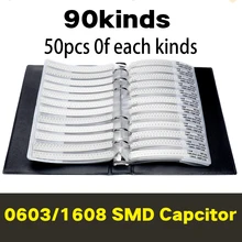 Inch0603 mm1608 SMD condensador muestra libro 90valuesX50 Uds = 4500 Uds 0.5PF ~ 2,2 UF juego de selección de condensador paquete