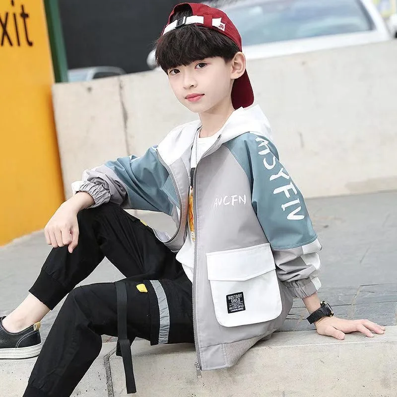 Big Size Spring Autumn Boys Sweatshirt Coat Casual Hooded Windbreaker Coat For Kids 4-12 Years Old Children Outerwear