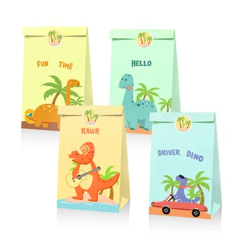 

Hello RAWR Theme Party Candy Bags Cartoon Dinosaur Stickers Happy Birthday Gifts Bags Kids Party Decoration Paper Gift Packaging