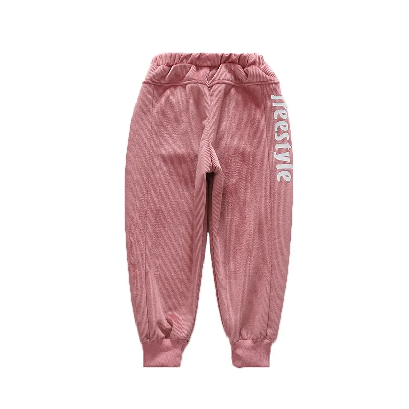 Winter New Korean Girl Thick Pants Kids Letter Fashion Sports Long Trousers Children's Casual Clothes Big Child Garments