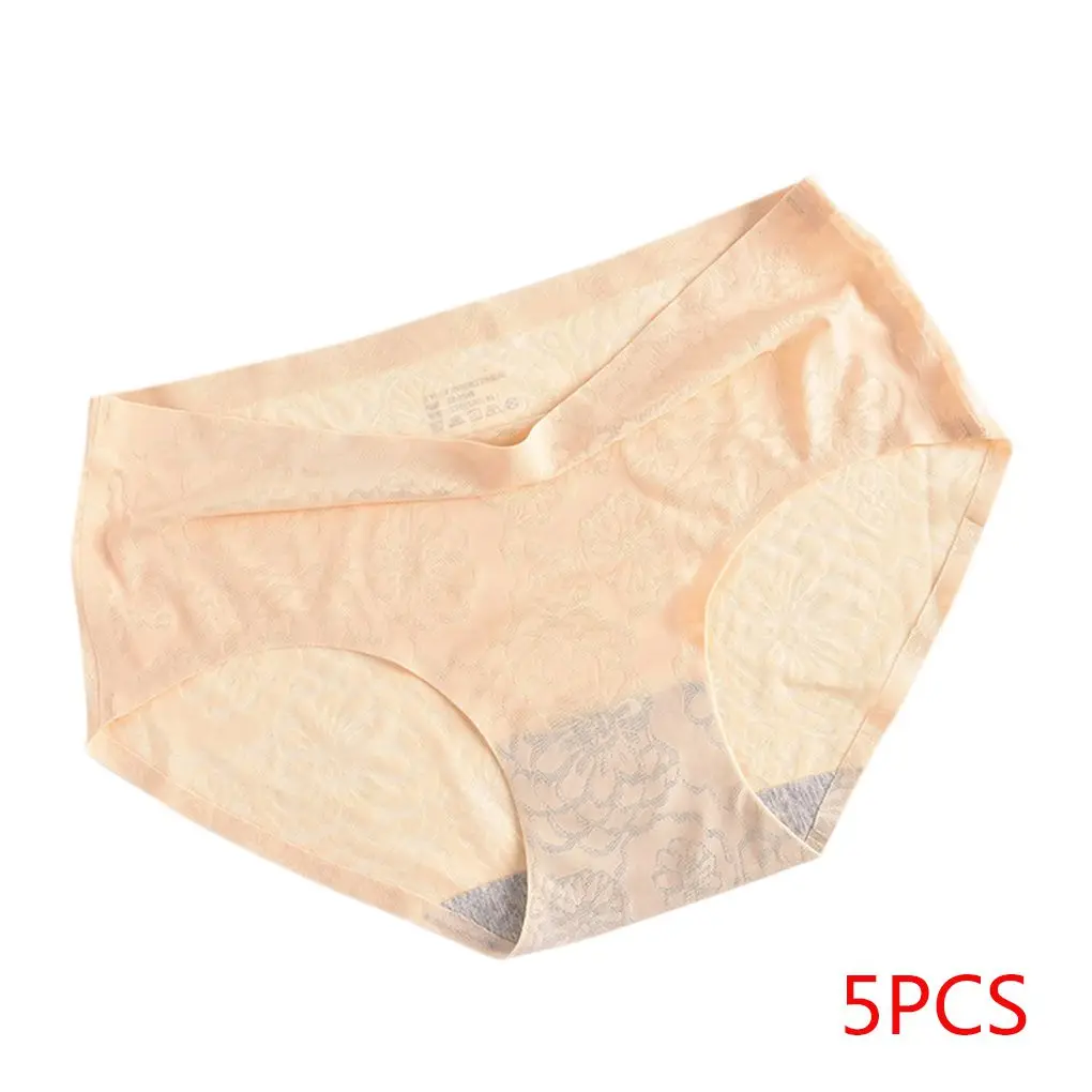 NO.5 5PCS Ice Silk Girls Summer Soft Panties Women Invisible Seamless Breathable Briefs Underwear Briefs - Цвет: NO.5