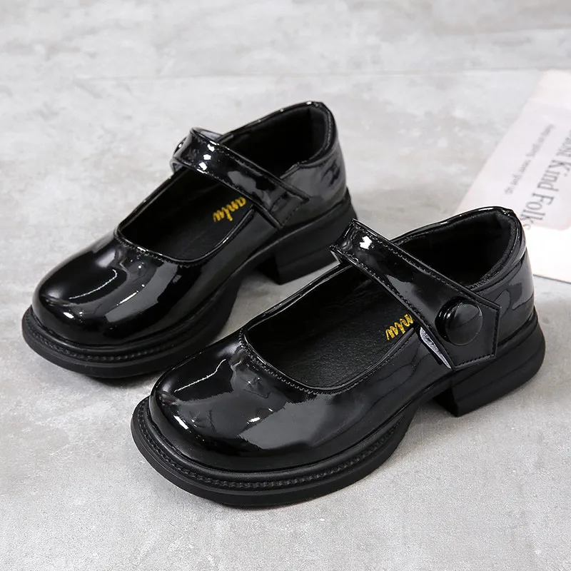 ULKNN Girls leather shoes stage princess shoes performance children's soft bottom non-slip solid color fashion cute