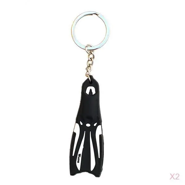 2Pcs Swimming Fin Shaped Keychain Keyring for Car Keys, Key Ring for Handbag Tote Bag Wallet Pendant - Black & White