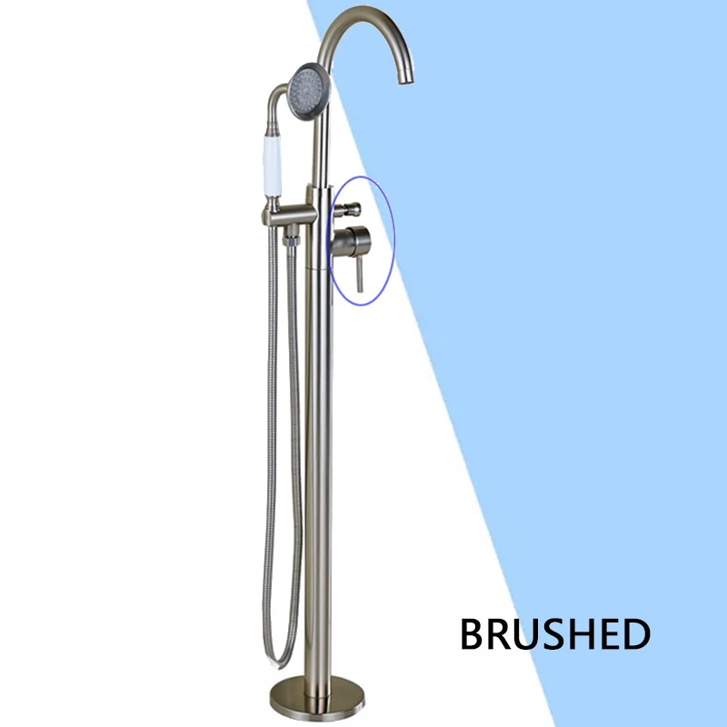 Brushed nickel Черный бронзовый напольный кран для ванны, душа Многоцветный кран для ванной вращающийся кран для ванны с одной ручкой горячей холодной смесителя - Цвет: Brushed nickel