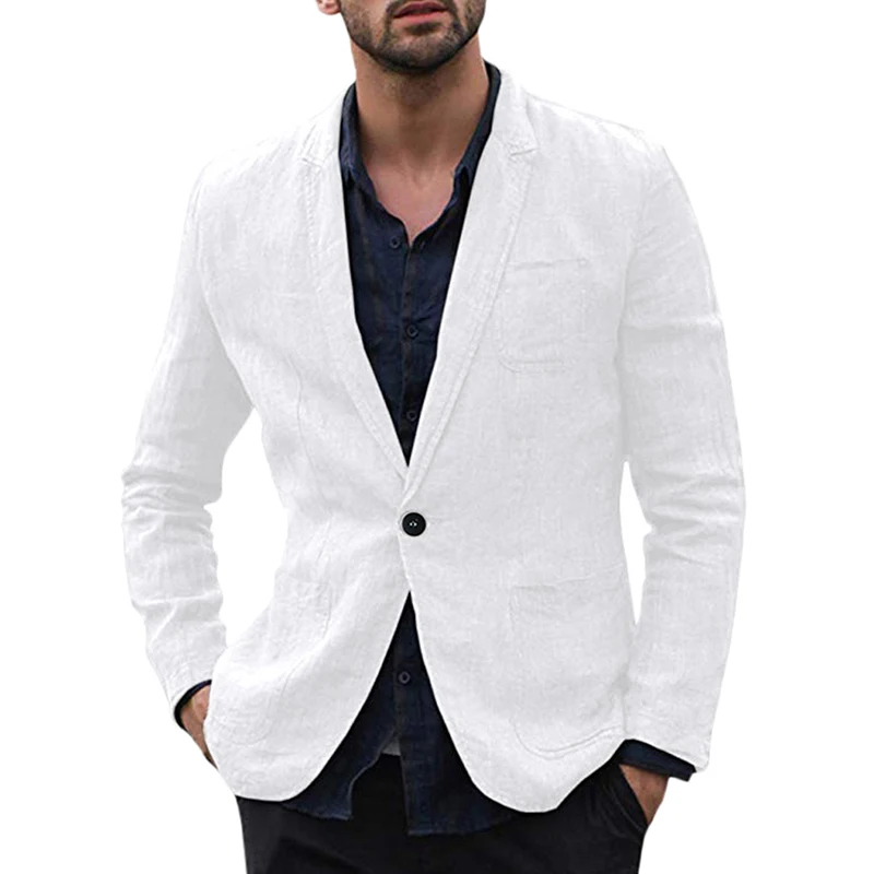 

Suits Men's Business Slim Fit Jackets Coats Wedding Employment Design Social Solid Party Casual Slender Linen Plain Autumn Tops