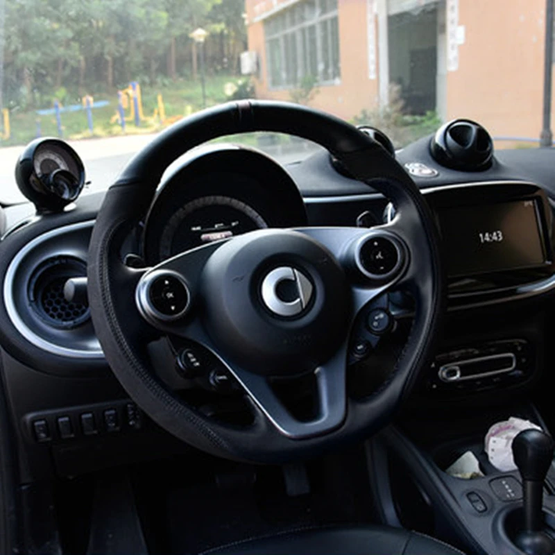 Для smart 453 fortwo forfour автомобильный внутренний диаметр 38 см DIY натуральная кожа чехлы на руль аксессуары для стайлинга автомобилей - Название цвета: black