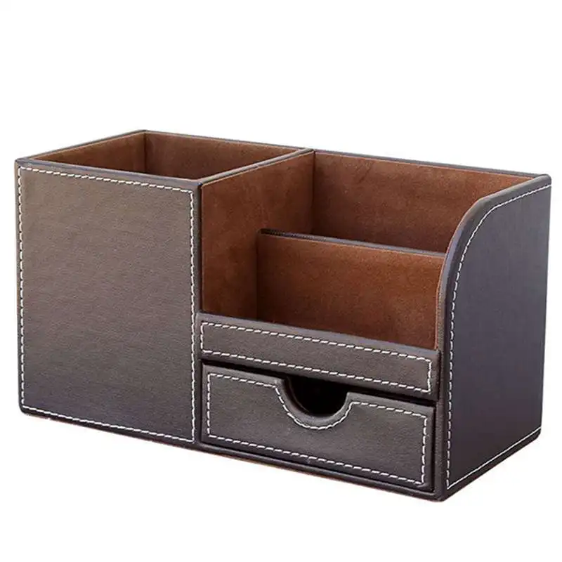 

1pcs PU Leather Multi-function Desk Stationery Organizer Storage Box Pen/Pencil,Cell phone, Business Name Cards Remote Control H