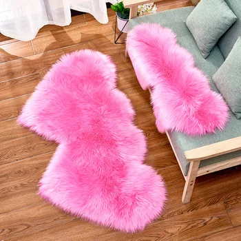 

Europe Heart Shape Carpets Solid Plush Mat Faux Fur Rugs Area Rug Carpet For Home Bath Kids Children Living Room Red Velvet