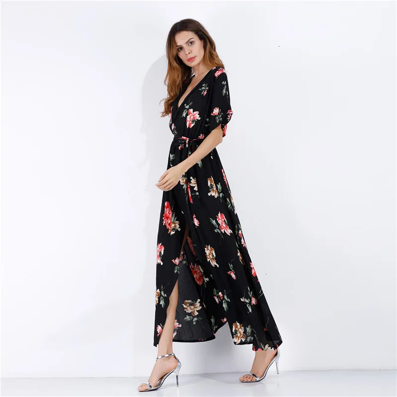 

Vestidos Verano 2019 Chiffon Long Dresses Women V-neck Summer Dress Women Printing Robe Longue Casual Dress Feminine