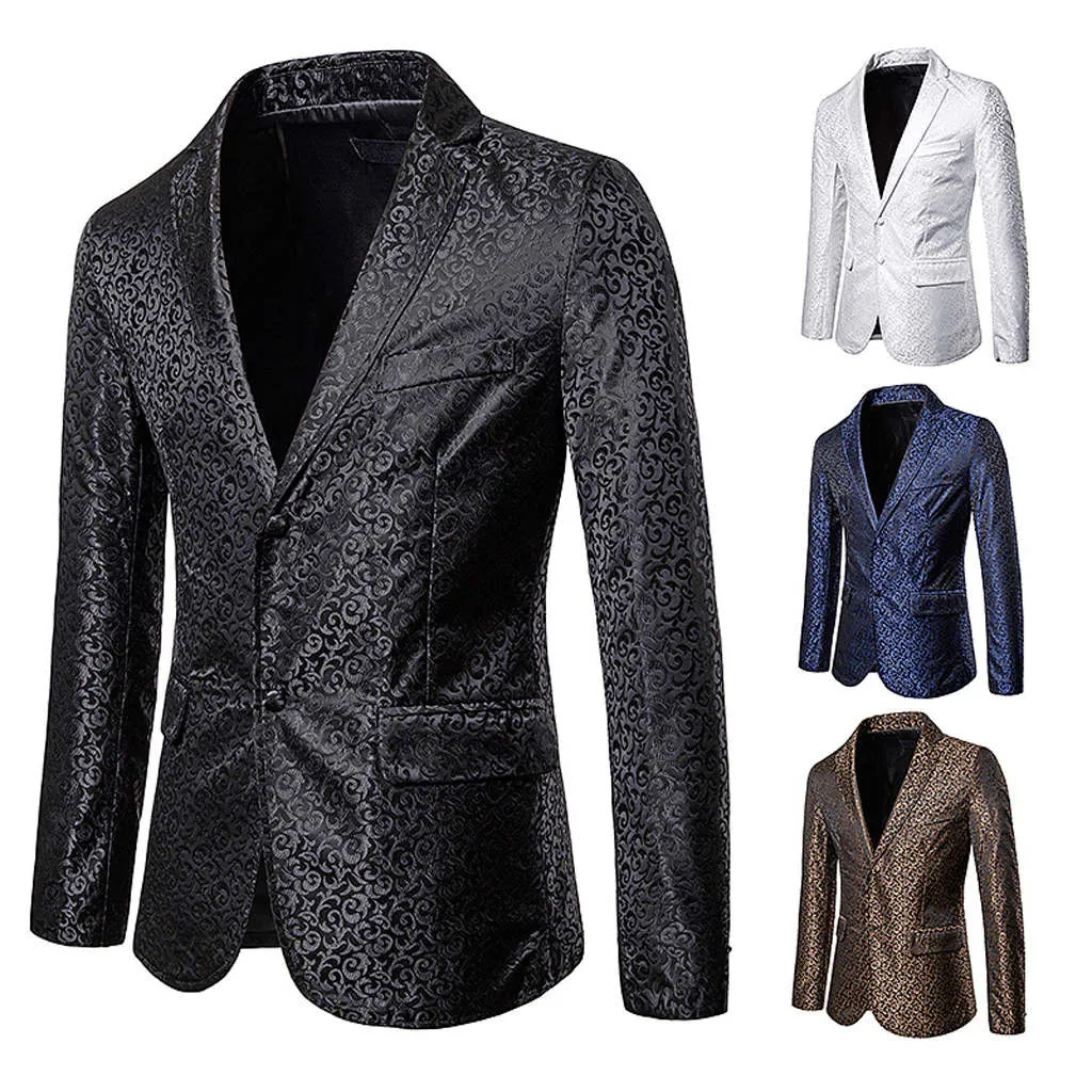 Блейзер Masculino Slim Fit Мужская осенне-зимняя повседневная куртка на пуговицах с золотым принтом пальто с длинными рукавами топ мужская куртка Верхняя одежда Пальто