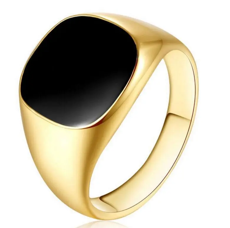 Позолоченные кольца с черной эмалью мужские винтажные имитацией черных камней