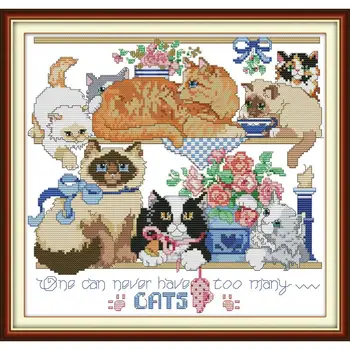 

Joy Sunday Eight Kittens 3 Counted DMC Cross Stitch Print on Canvas Set Chinese Cross Stitch Embroidery Kit Home Decor Send Gift
