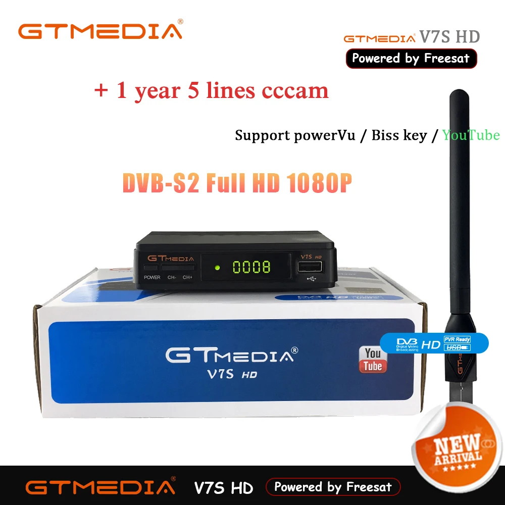 GTMEDIA V7S HD DVB-S2 Digital Satellite Receiver Decoder with USB WiFi Antenna Receiver Sat FTA 108