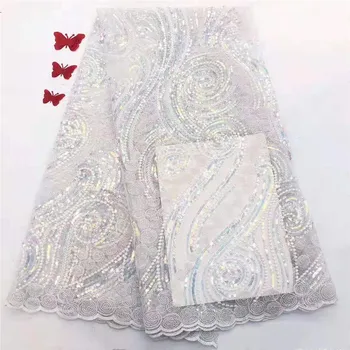

African White Lace Fabric 2019 High Quality Lace Sequins Fabric French Nigerian Lace Fabric 3d Embroidery Wedding Lace