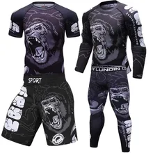 Boxing Shirts Set Compression Men Sport T shirts+Pants Rashguard Jitsu Rash Guard KickBoxing Sets Muay Thai Jersey MMA Fightwear