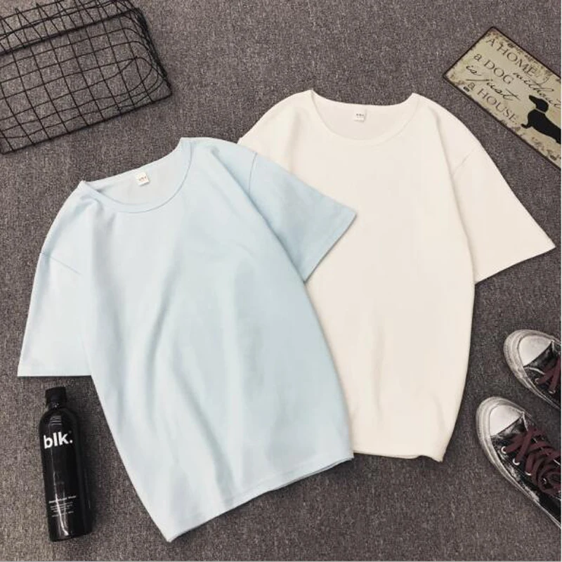 Модная однотонная женская футболка на весну и лето короткий рукав круглый вырез