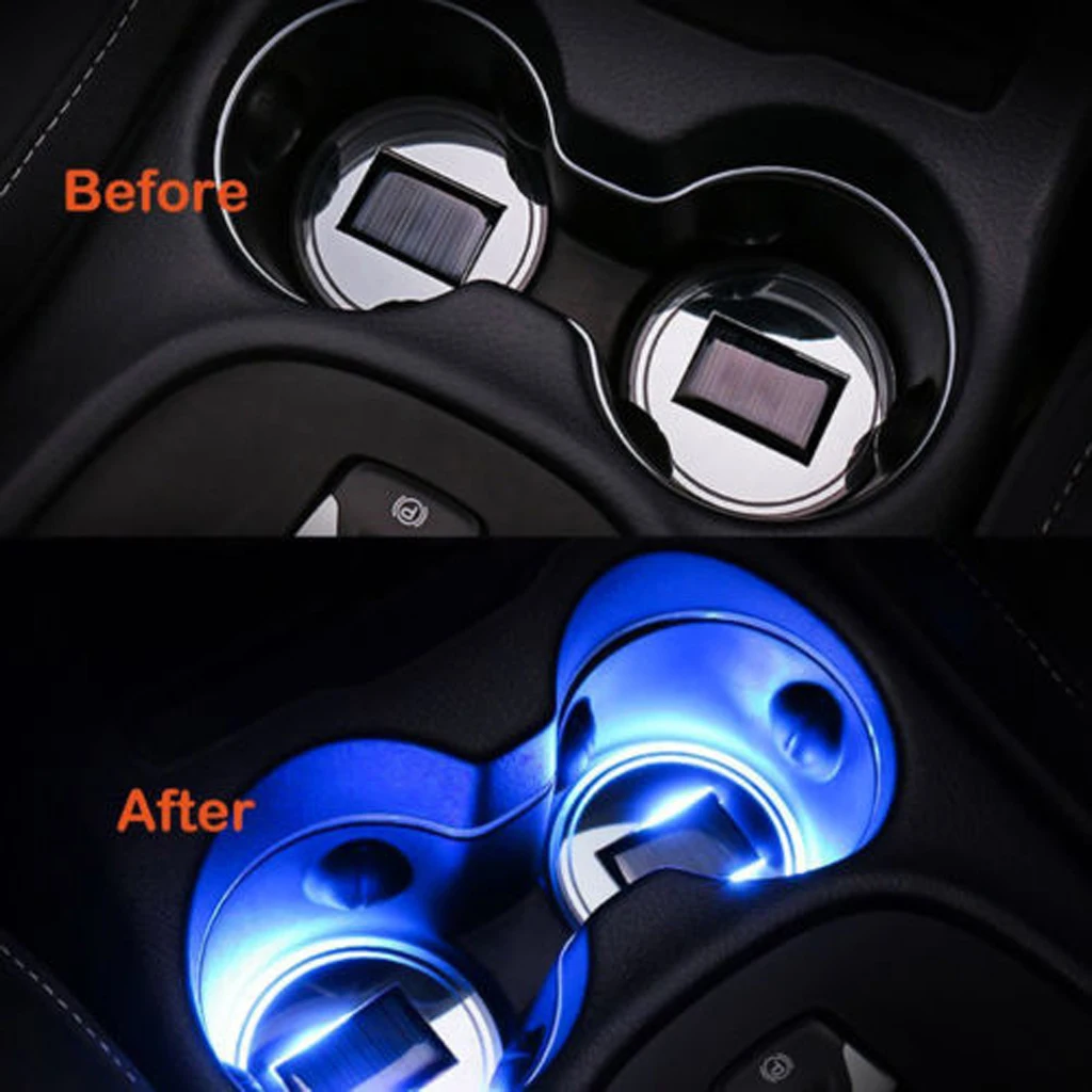 Car RGB LED Cup Holder Mat Pad Coaster Rechargeable Interior Atmosphere Lamp Decoration Light for Car Home Party Blue