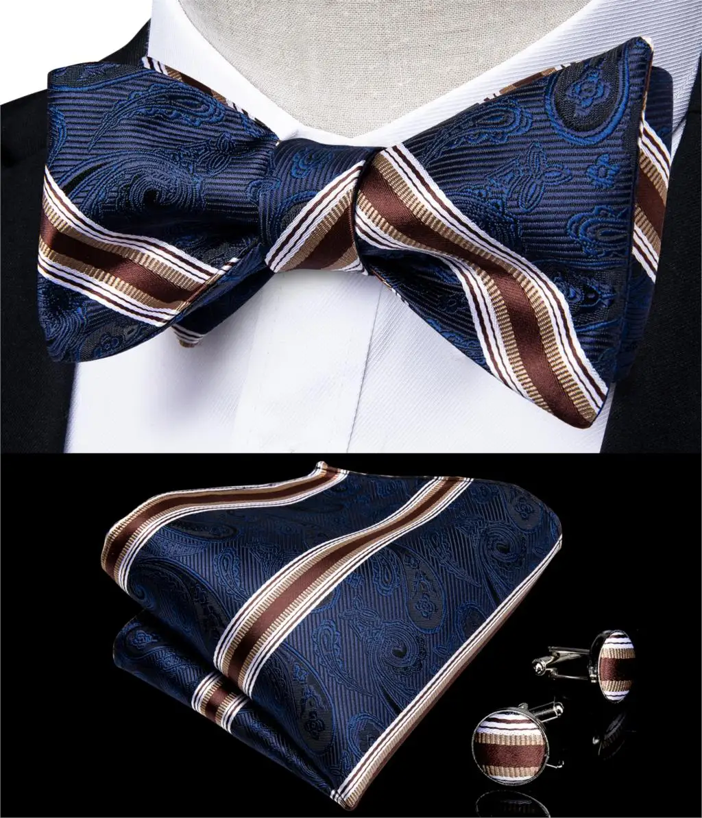 Регулируемый Мужской Шелковый галстук-бабочка формальный деловой мужской темно-синий полосатый Свадебный галстук-бабочка Hanky запонки набор смокинг лук DiBanGu