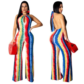 

New Halter Hollow Jumpsuit for Women 2020 Casual Long Wide Leg Rompers Womens Personality Printed Jumpsuits