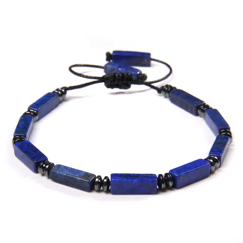 Lapis Lazuli Bracelets Men Hematite Slice Charm Bracelet Homme Black Rope Adjustable Bangle Jewelry Women Pulsera Gift