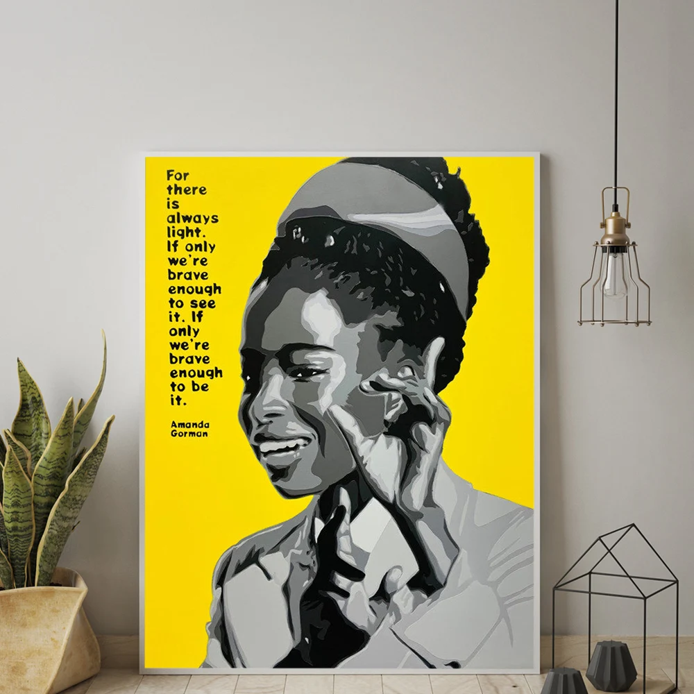 

Amanda Gorman Poster Inspiring Quotes Wall Art Canvas Painting Afro Girl Wall Poster Prints For Living Room Modern Home Decor
