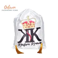 Лого на заказ название магазина Женские натуральные волосы для наращивания упаковка атласные шелковые Сумки с роскошными кисточками, Подарочная упаковка Сумки на шнурке