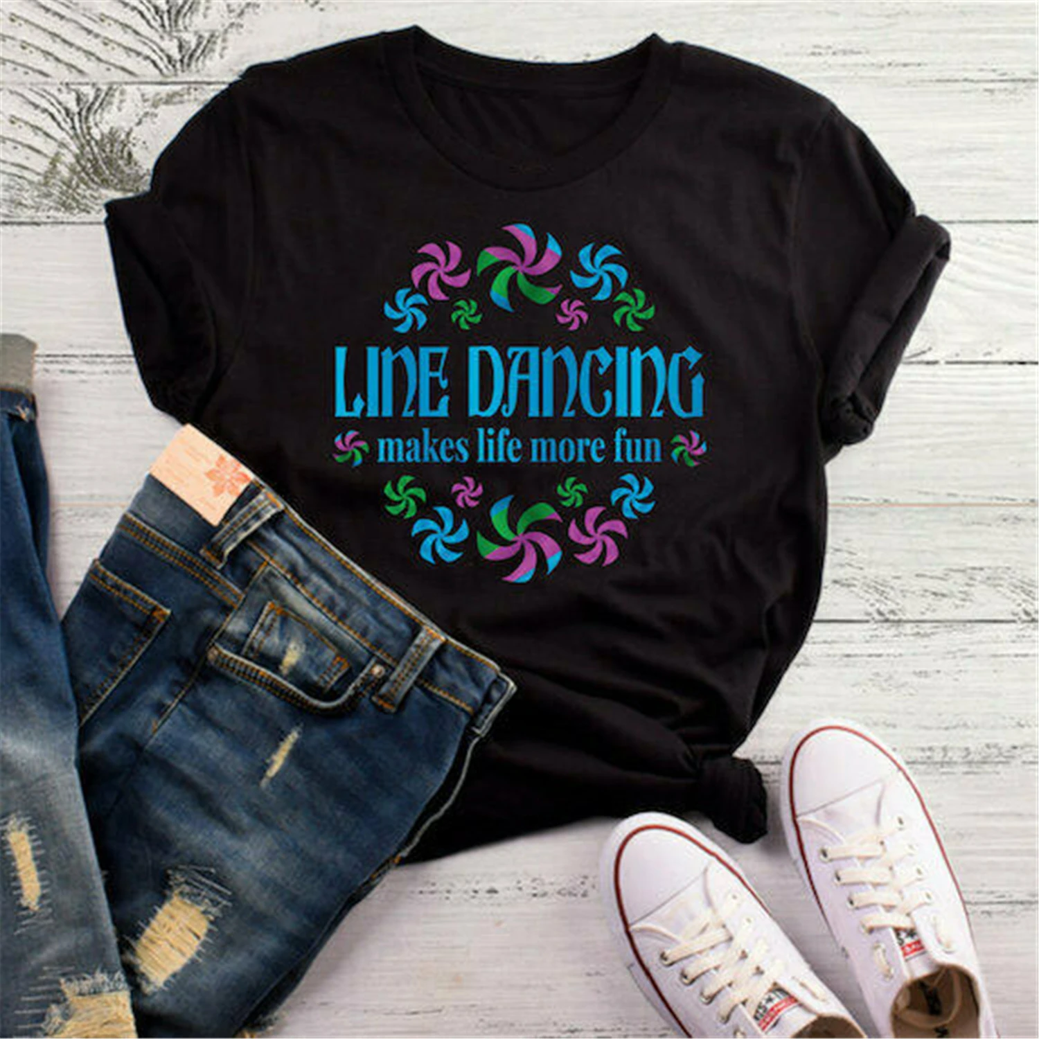 Line Dancing Makes Life More Fun T-Shirt Dance Womens Tshirt Cu homme Plus Size Tops Tee Shirt | Мужская одежда