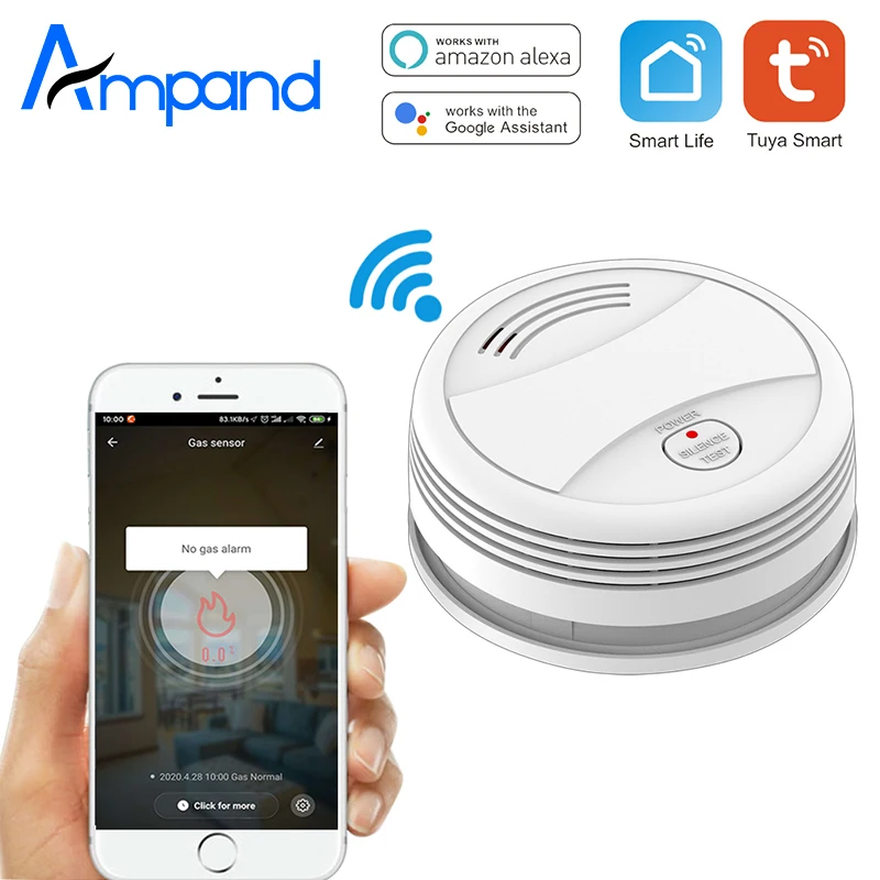 Ampand-Sensor Detector de humo Wifi, alarma de seguridad para el hogar, Tuya Smart Life APP