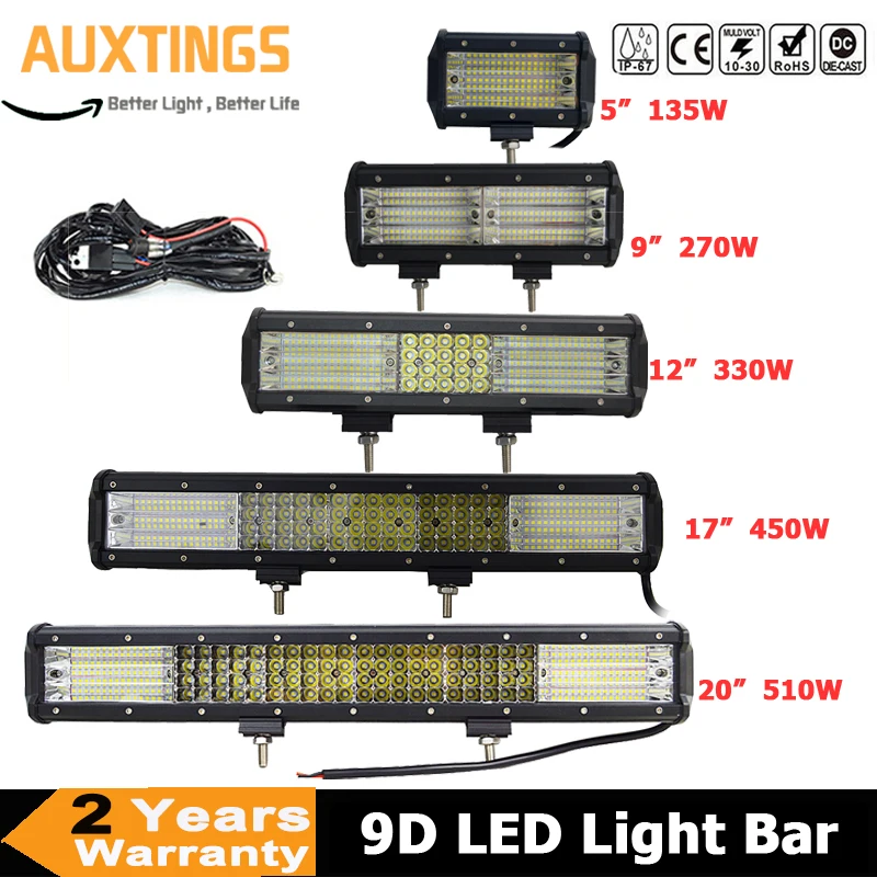 

AUXTINGS 5" 9" 12" 17" 20" 4-rows 9D LED Work Light Bar Combo LED Bar for Driving Off-Road Boat Car Tractor Truck 4x4 SUV ATV
