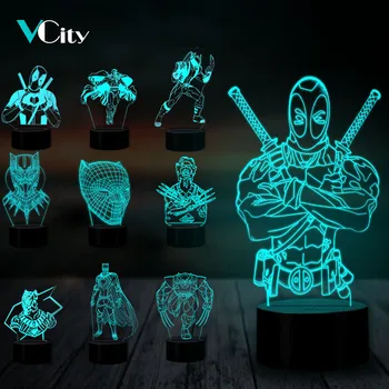 

VCity Movie Figure 3D Lamp Deadpool Magneto Black Leopard Creative Nightlight Gifts For Kids Boys Fans Home Table Beside Decor