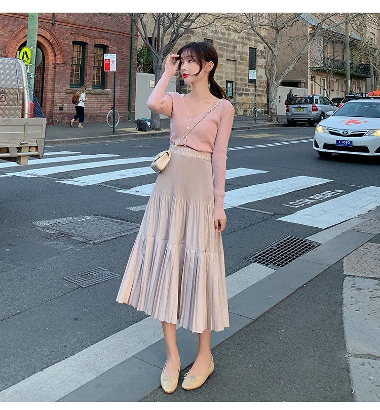 Зима Осень Новые Harajuku плиссированные юбки миди женские модные трапециевидные юбки Дамская уличная юбка размера плюс