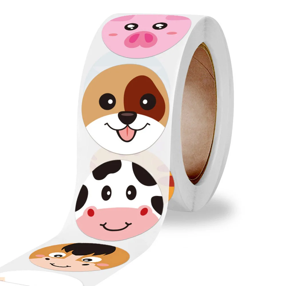 Pegatina de animales de dibujos animados para niños, etiquetas de sellado, suministros para profesores y escuela, pegatinas de recompensa, 50-500 Uds.