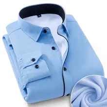 Зимняя деловая Мужская умная Повседневная теплая рубашка с длинным рукавом, черная кромчатая планка плюс бархатная однотонная официальная Мужская теплая рубашка