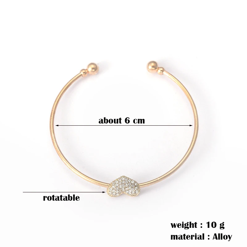 Women's Heart and Bowknot Cuff Bracelet Bangles Crystal Jewelry