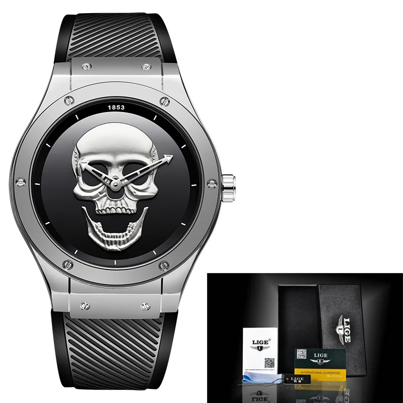 Silver black Новые мужские s часы лучший бренд класса люкс LIGE мужские модные деловые кварцевые мужские часы силиконовый ремешок водонепроницаемый спортивный хронограф - Цвет: Silver black